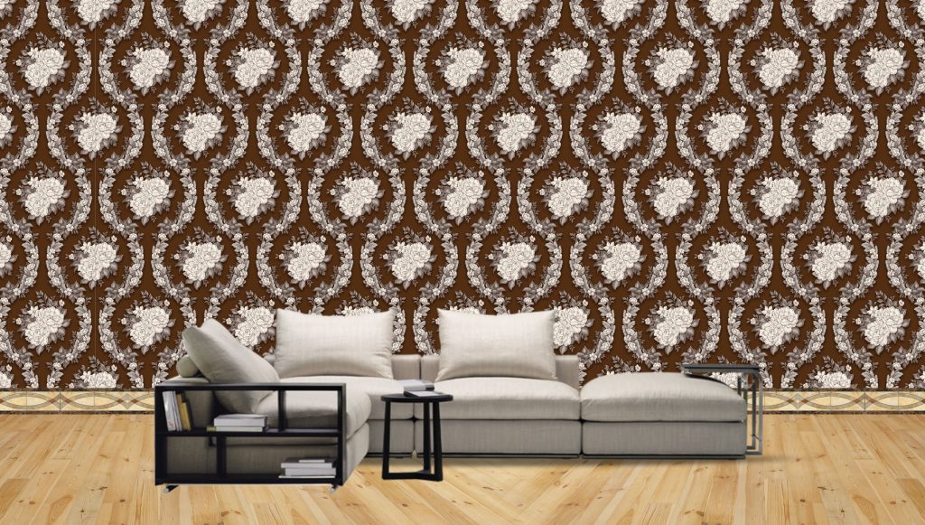 Damask Seamless Pattern Drawings with Roses & Leaves Wallpaper Free Download