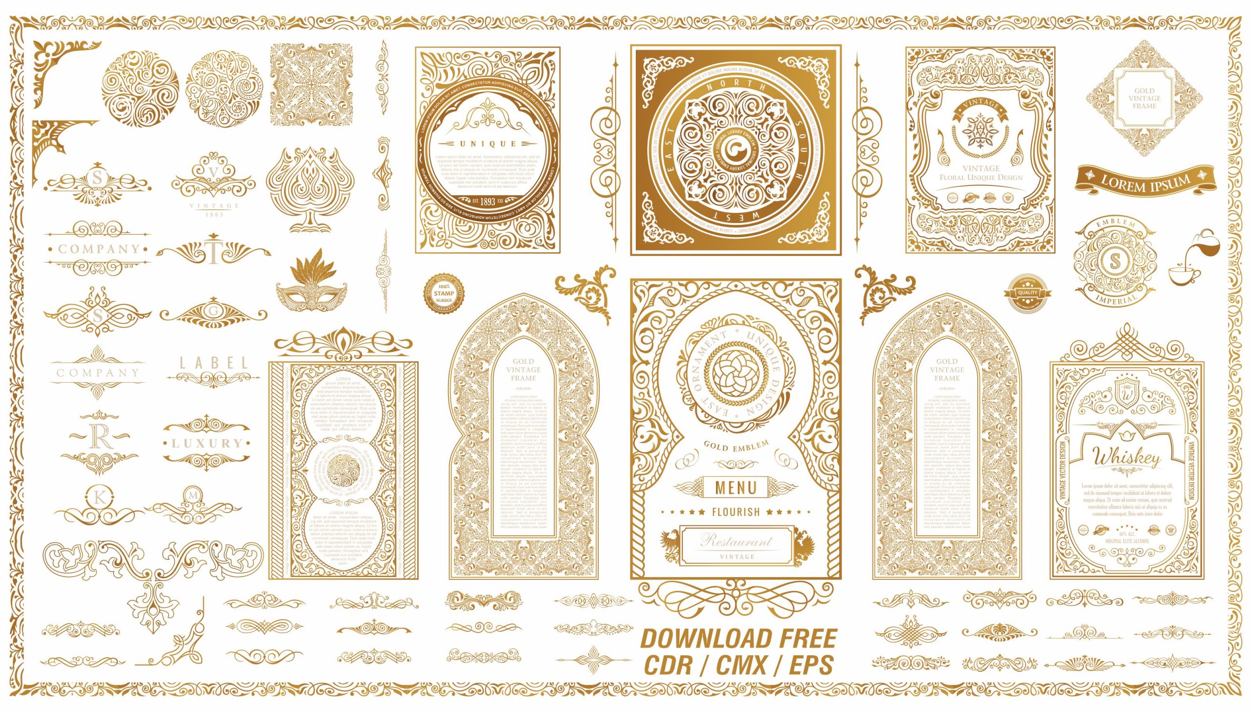 Calligraphic Border Set - Vintage Golden Frames - Royal Ornament Elements Free Download