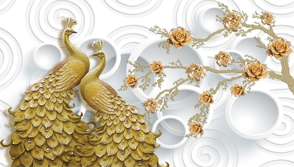 3d Peacock Wall Wallpaper Illustration Free Download