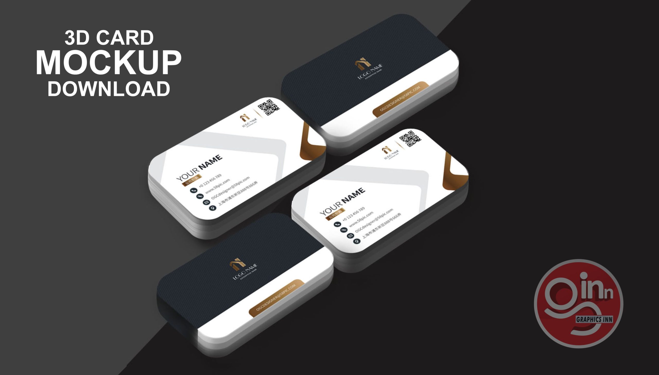 3D Rounded Corner Business Card mockup Free Download