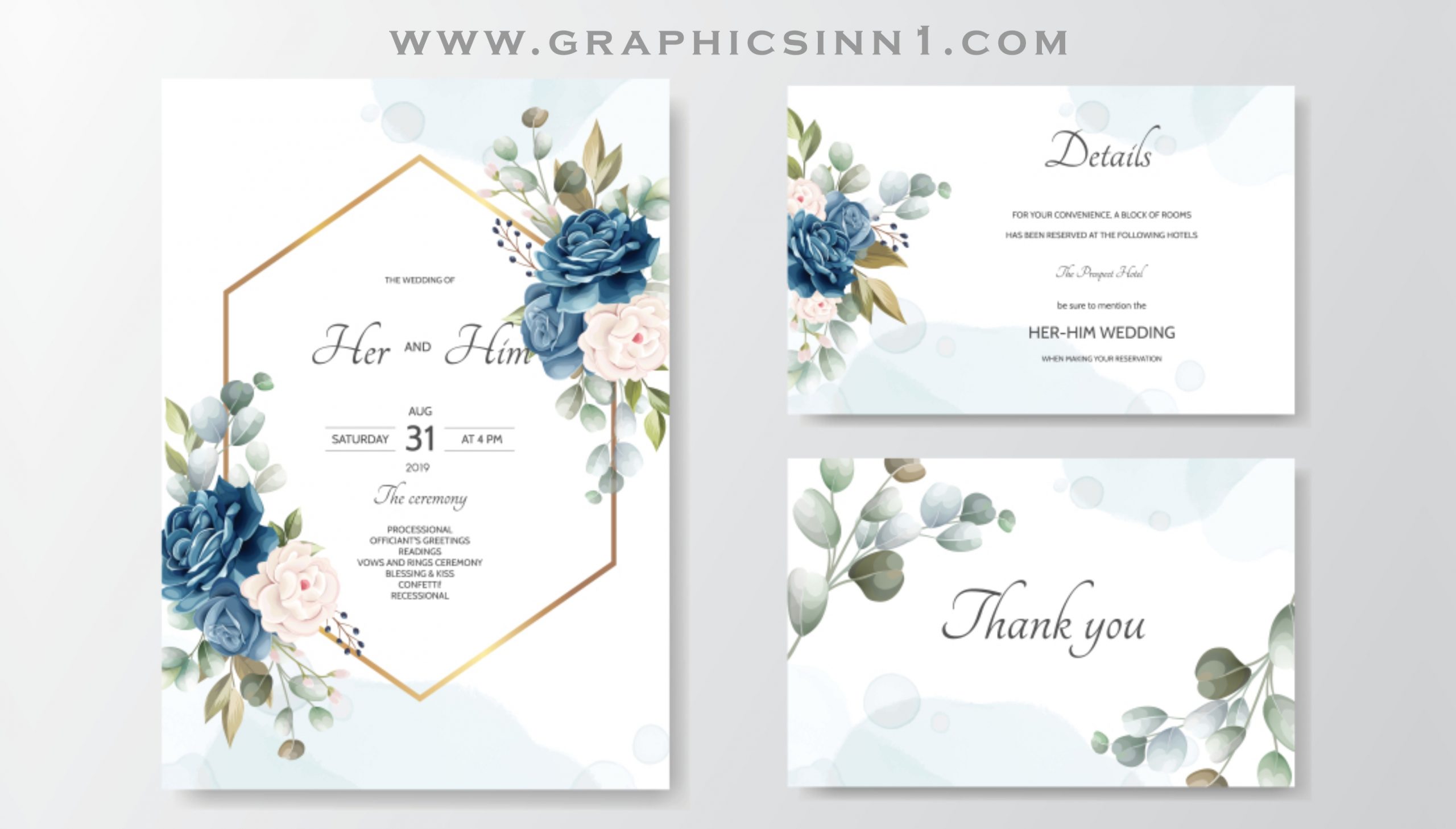 Hand Drawn Floral Wedding Card Invitation Vector File