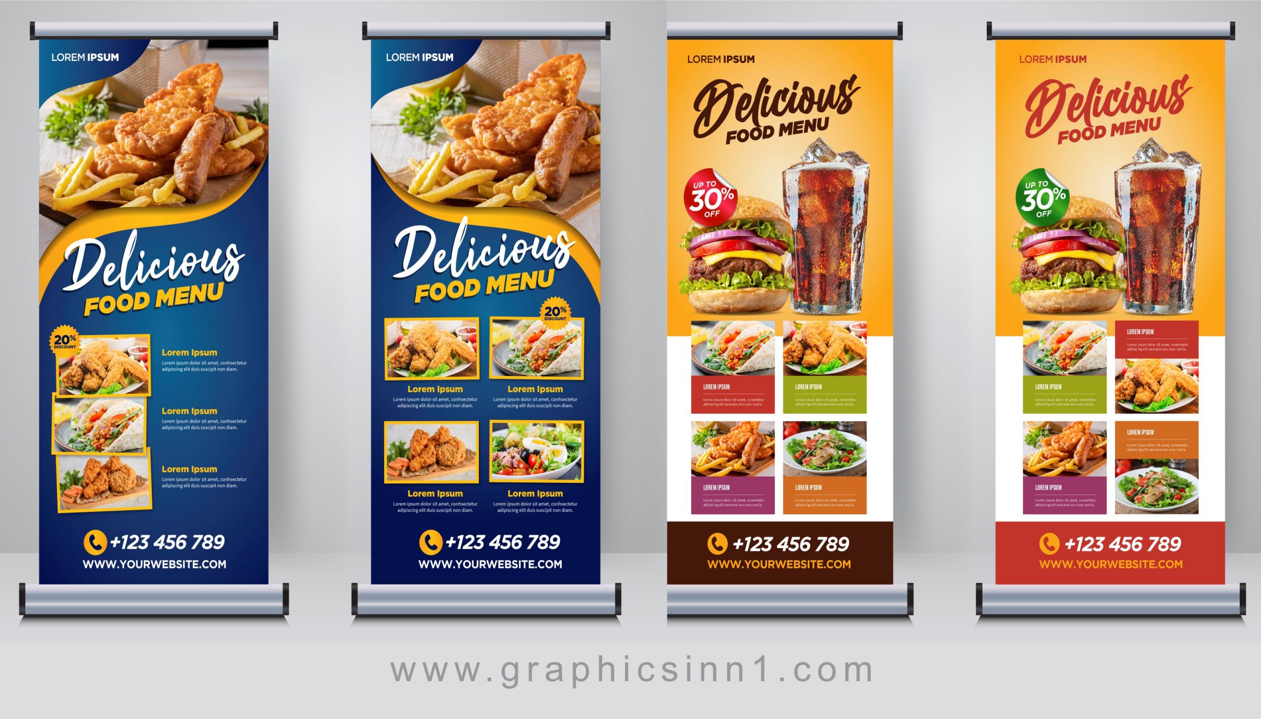 4 Food Restaurant Roll up Banner Design