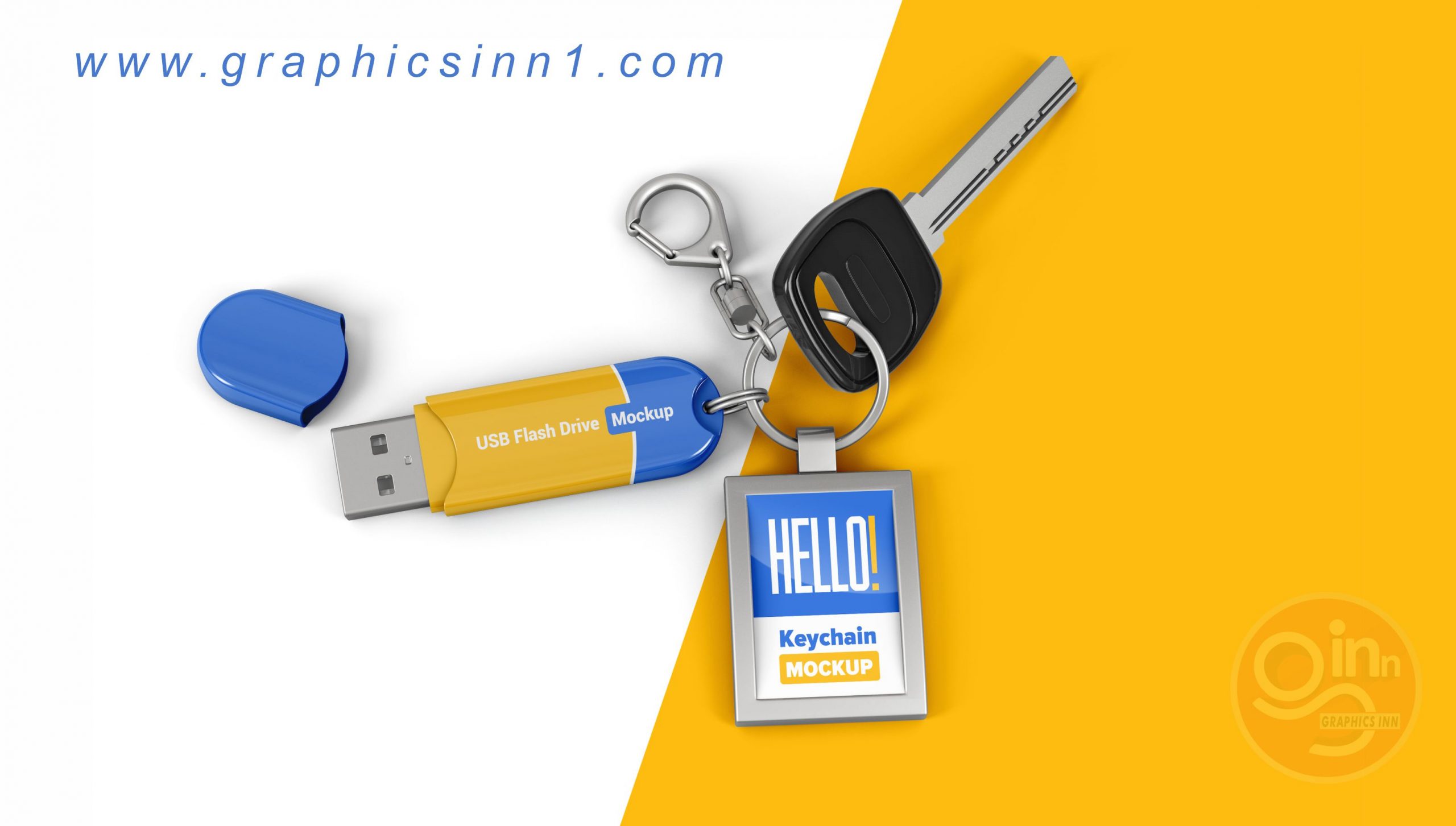 Keychain with Flash Drive Key Ring Mockup Free Download