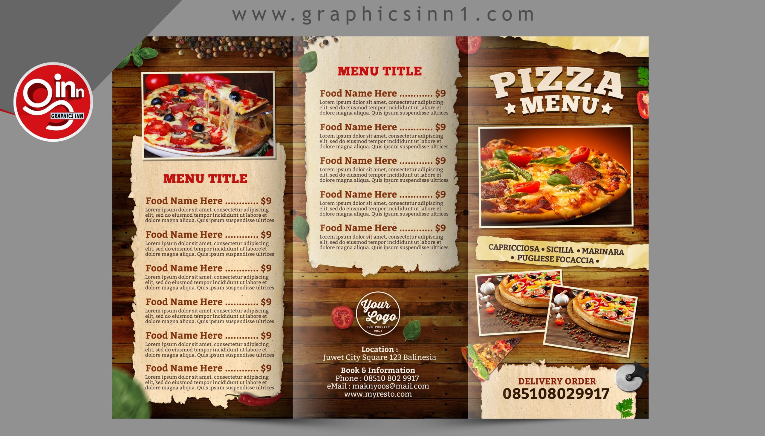 Pizza Menu Trifold - Food Menu Broucher Free Download