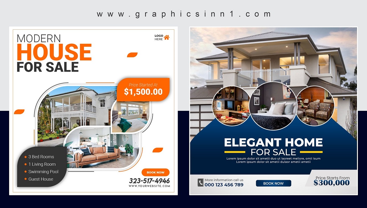 Real estate modern home for sale social media post and instagram banner