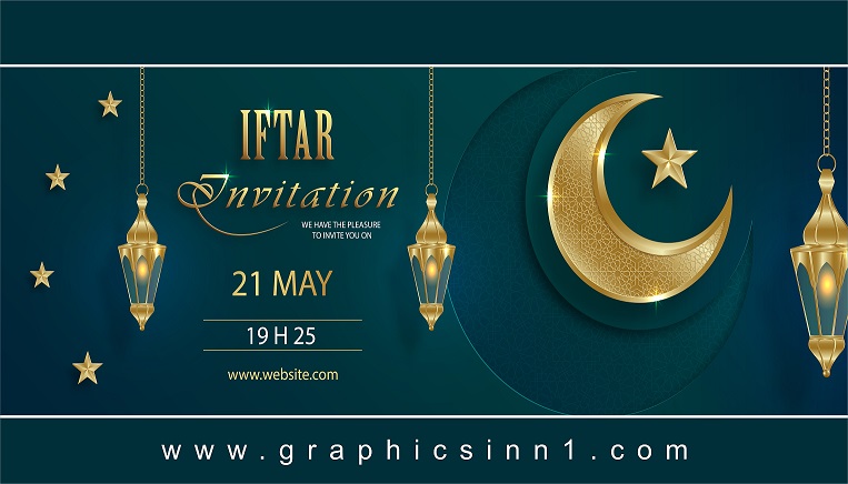 Iftar Invitation Card with Crescent Moon Free Download