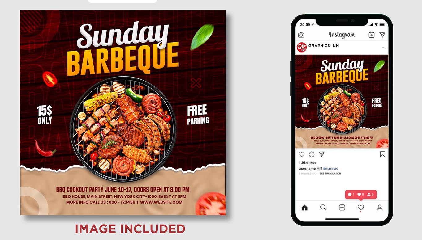 Sunday Bbq Flyer Instagram Banner Post Template