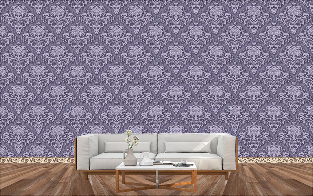 3D Damask Seamless Blue Pattern Style Wallpaper Free Download