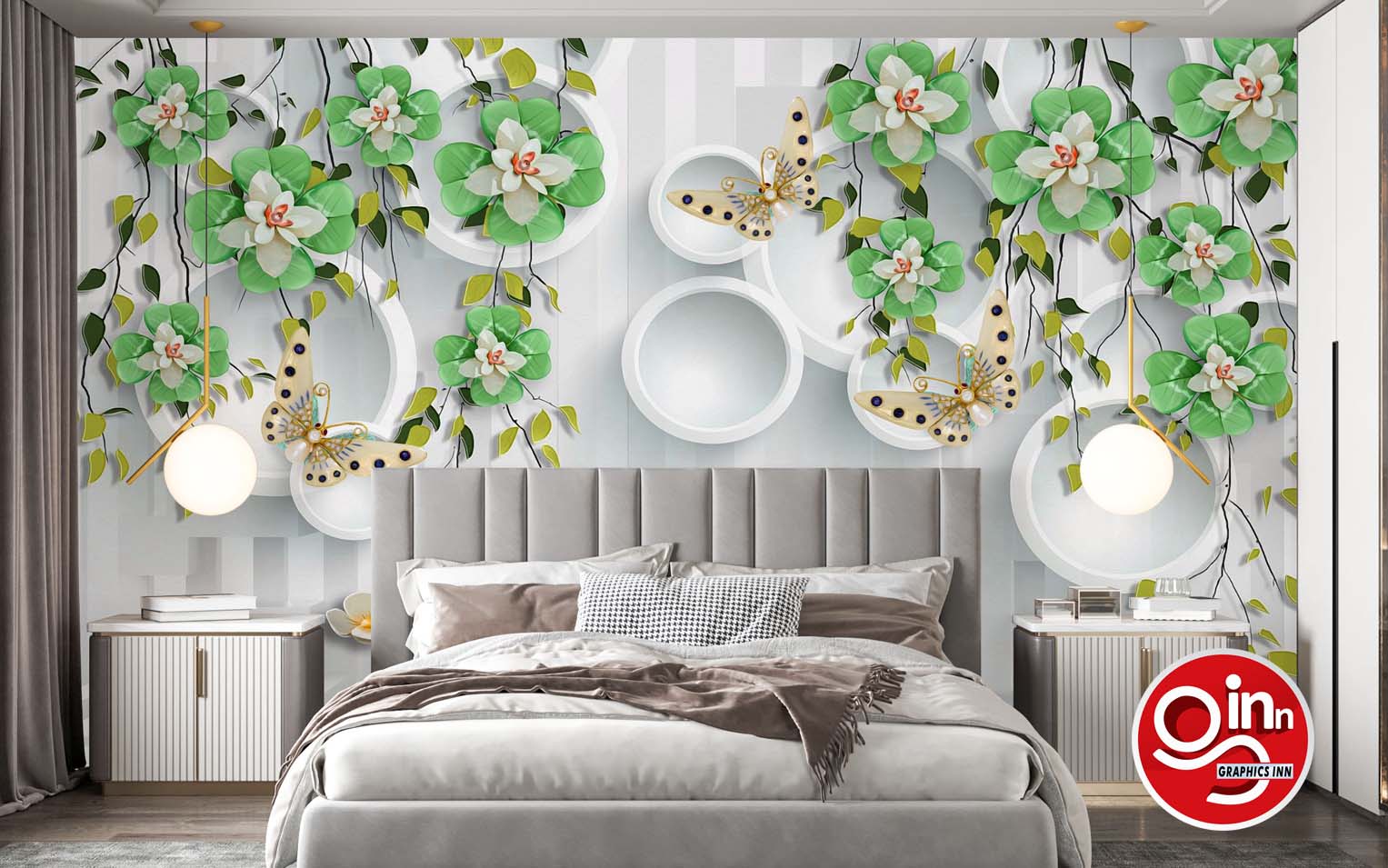 3D Jewelry Flower Butterfly Greenleaf Wallpaper Free Download