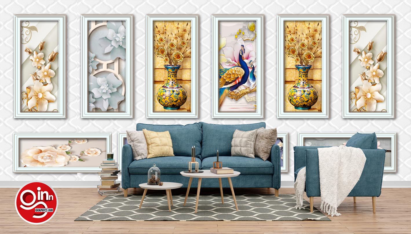 3d Mural Wallpaper with Silver Frames Flowers Peacock