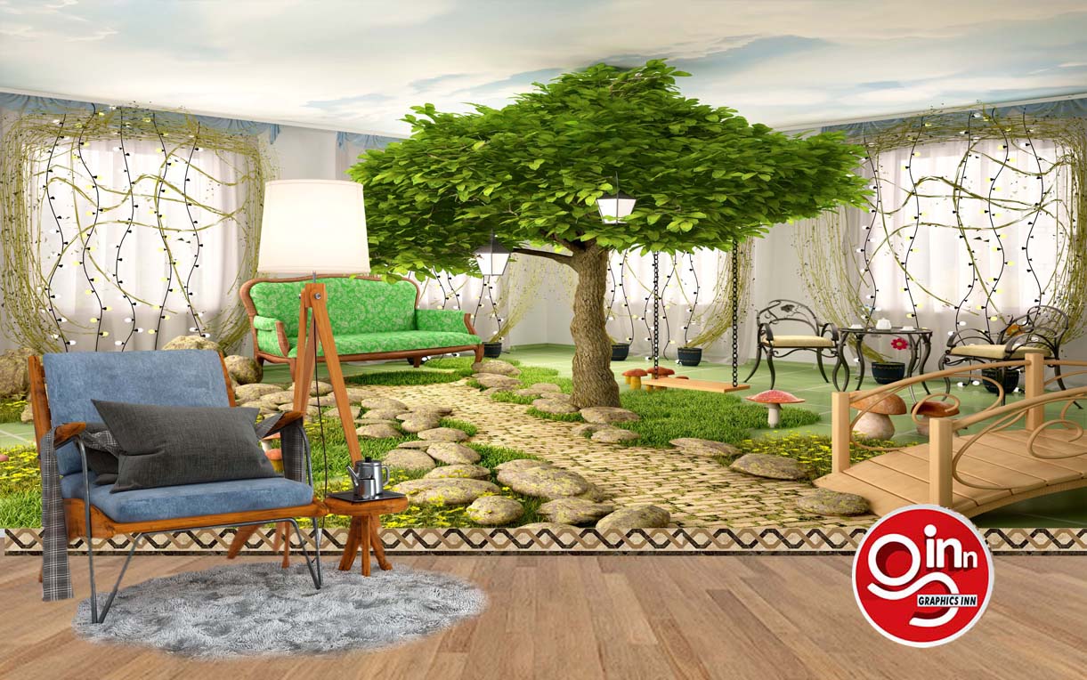 Room Full of Plants, Tree, Grass, Stones and Flowers Wallpaper
