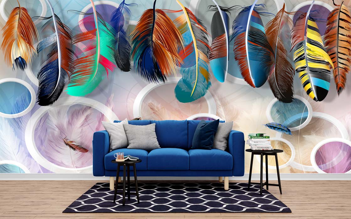3D Colorful Feather Flex Wall Wallpaper Free Download