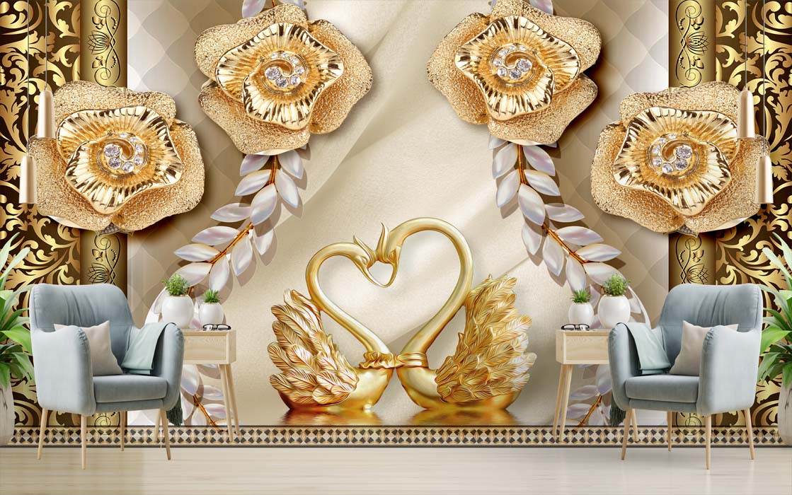 3D Wallpaper Design with Florals Wall Wallpaper Free Download