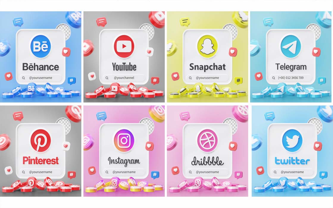 All Social Media Profiles 3D Mockups Free Download