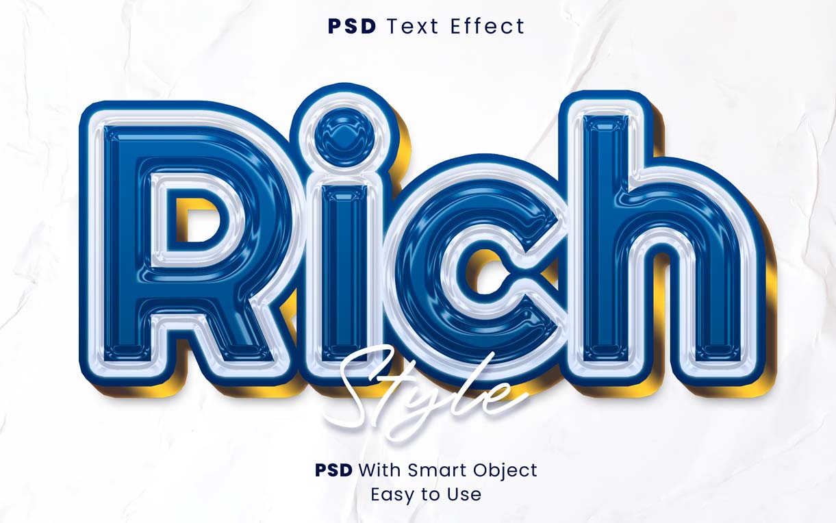 3d Rich Text Effect with Blue Gold Color Free Download