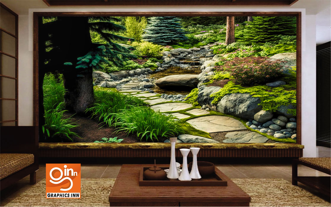 3D Beautiful Garden Lawn Plants Decor Wallpaper Free Download