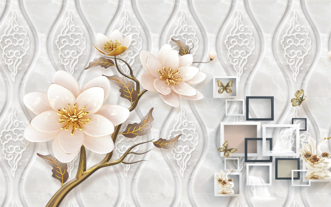 3D Wallpaper Jewelry Colorful flowers Background