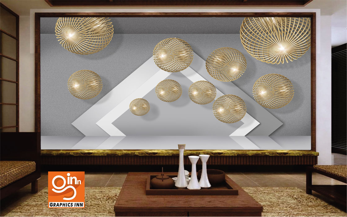 3D Golden Painting Wallpaper - Interior Decor Wallpaper