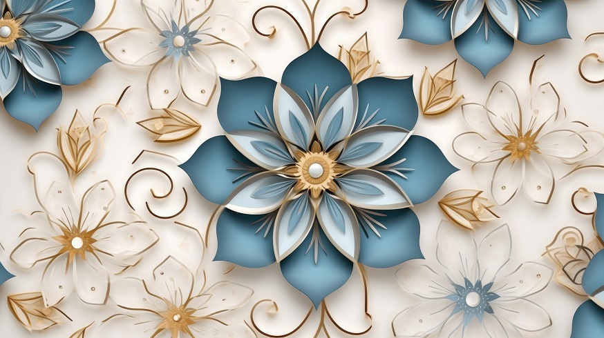 blue gold flower design garden blue house