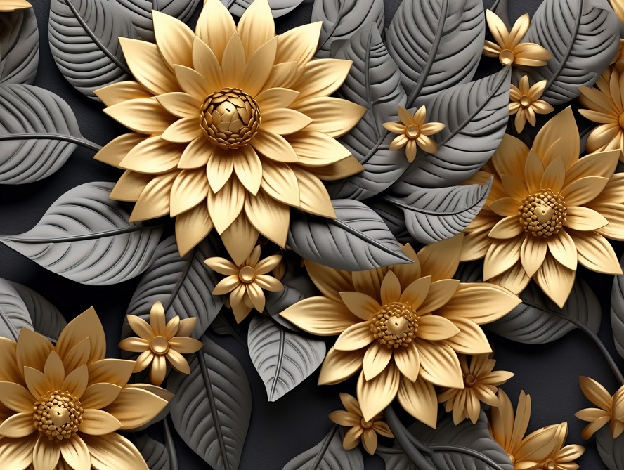 golden floral background gold flowers 4k abstract vintage flower design mural art